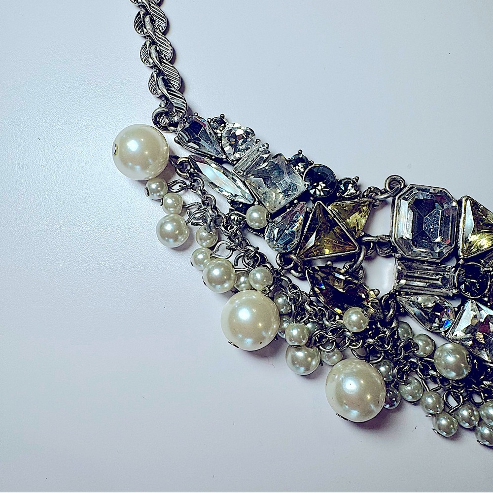 Lydell NYC Crystal Gem And Pearl Statement Necklace - Picture 4 of 12